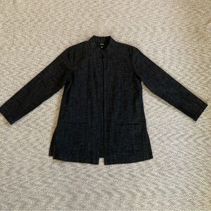 Eileen Fisher Black Dark Gray 1 Button Linen Blend Blazer Size Small Minimalist